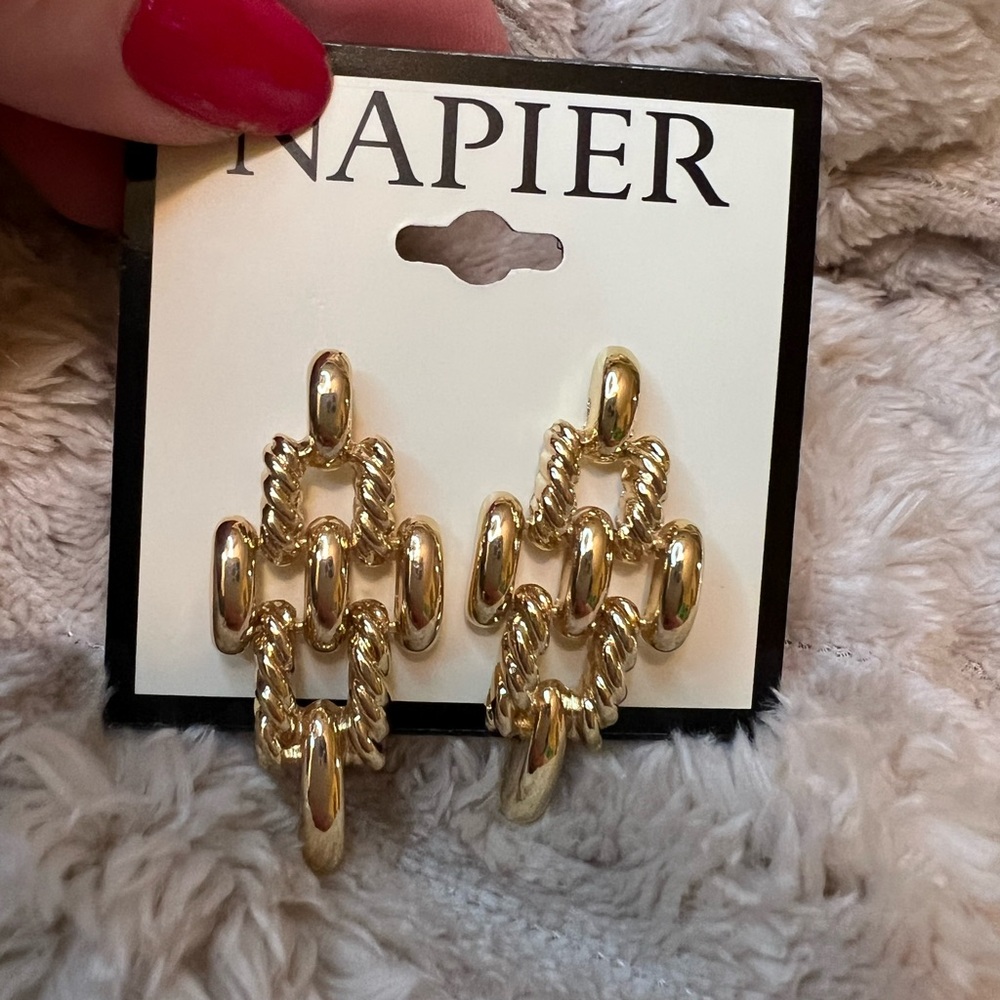 Napier Gold-Tone Textured Drop Earrings NWT